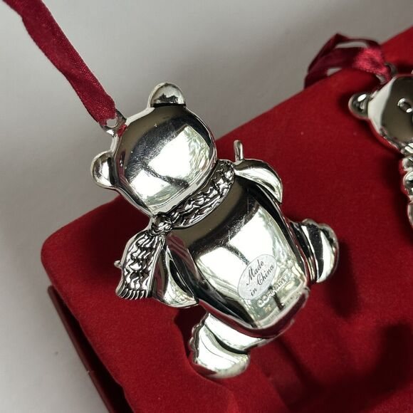 Gorham Christmas Ornaments Set of 3 Teddy Bear Silver Plated Holiday Tradition - Picture 7 of 8